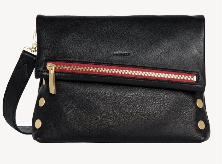 Hammitt Leather VIP ClutchCrossbody Black Leather With Red Suede Int. 10x2x8 &12