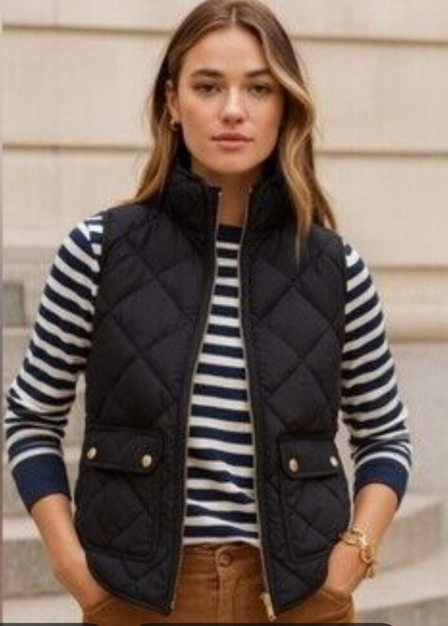 J.Crew Navy Blue Quilted Excursion Vest with Gingham Lining Size XS