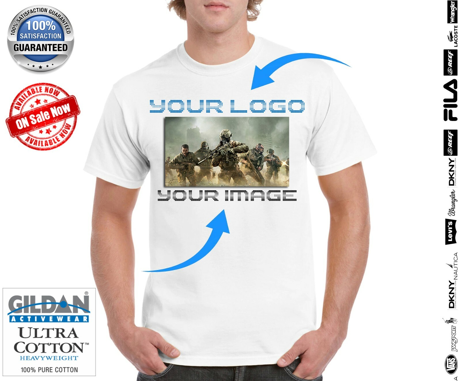 Custom Printed T-Shirts Gildan 100% Heavy 5.3oz Cotton S/M/L/XL