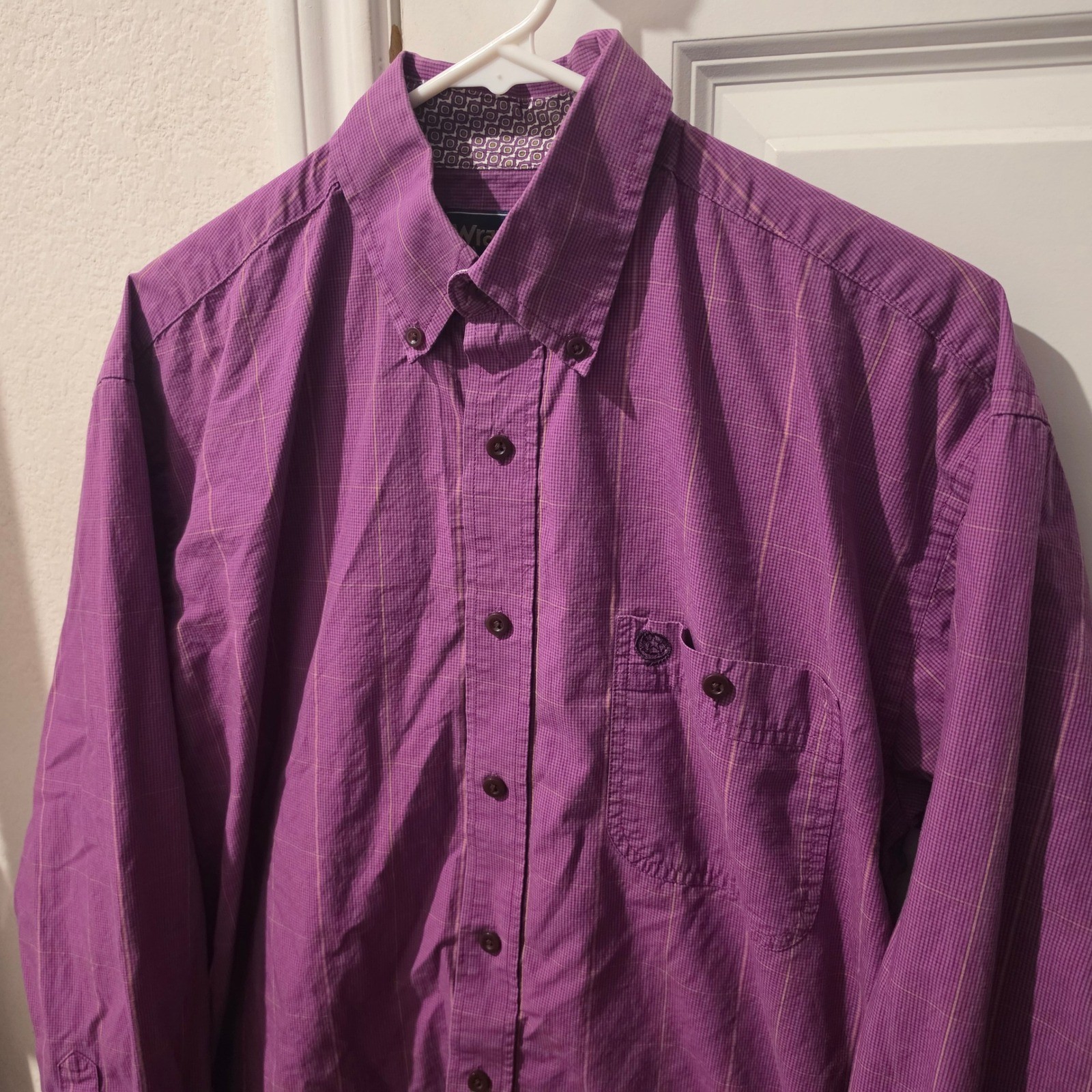 Wrangler George Strait Mens Purple Windowpane Check Western Button Down Shirt M