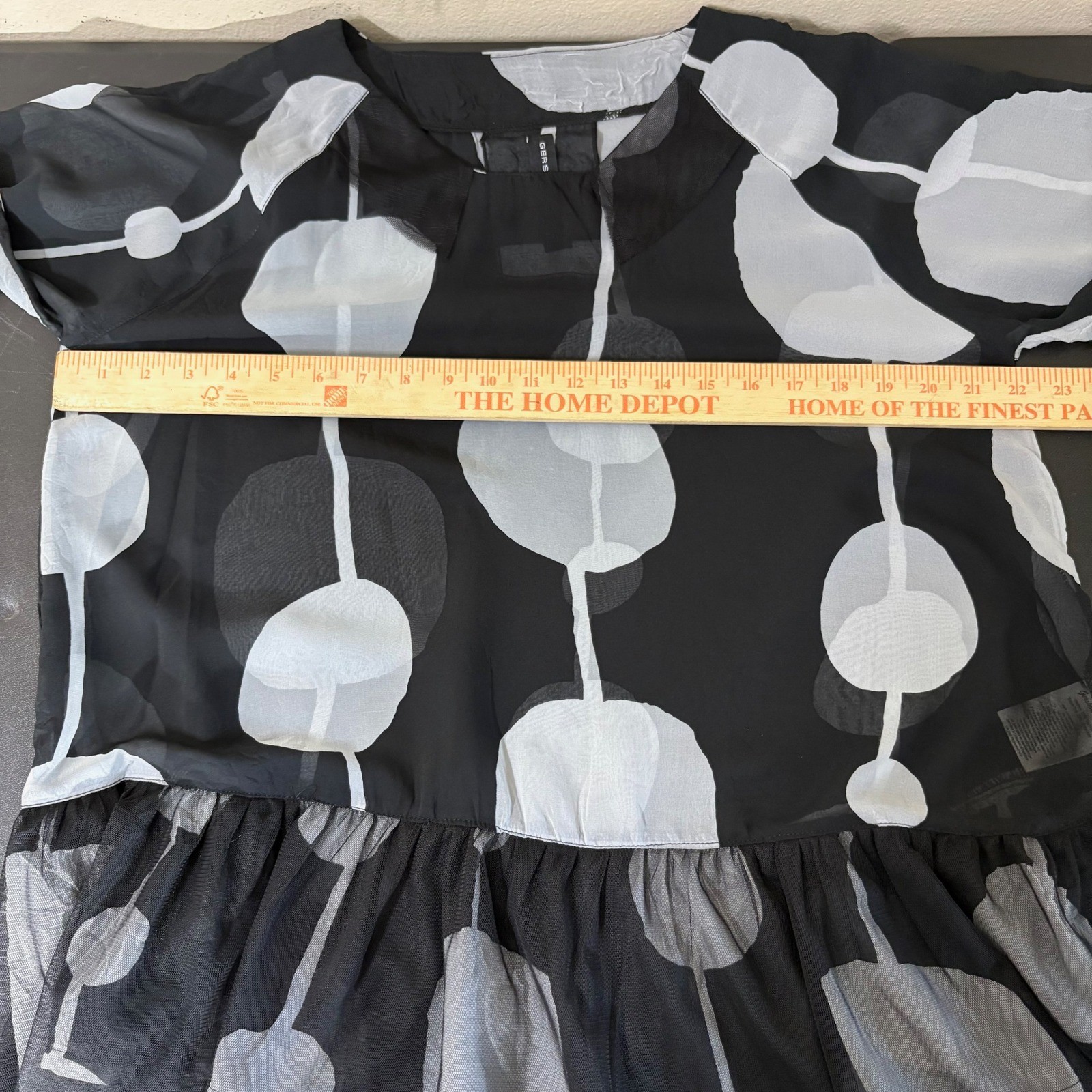 Gershon Bram Black White Polka Dot Mesh Peplum Top Womens S Sheer Artsy Ruffle