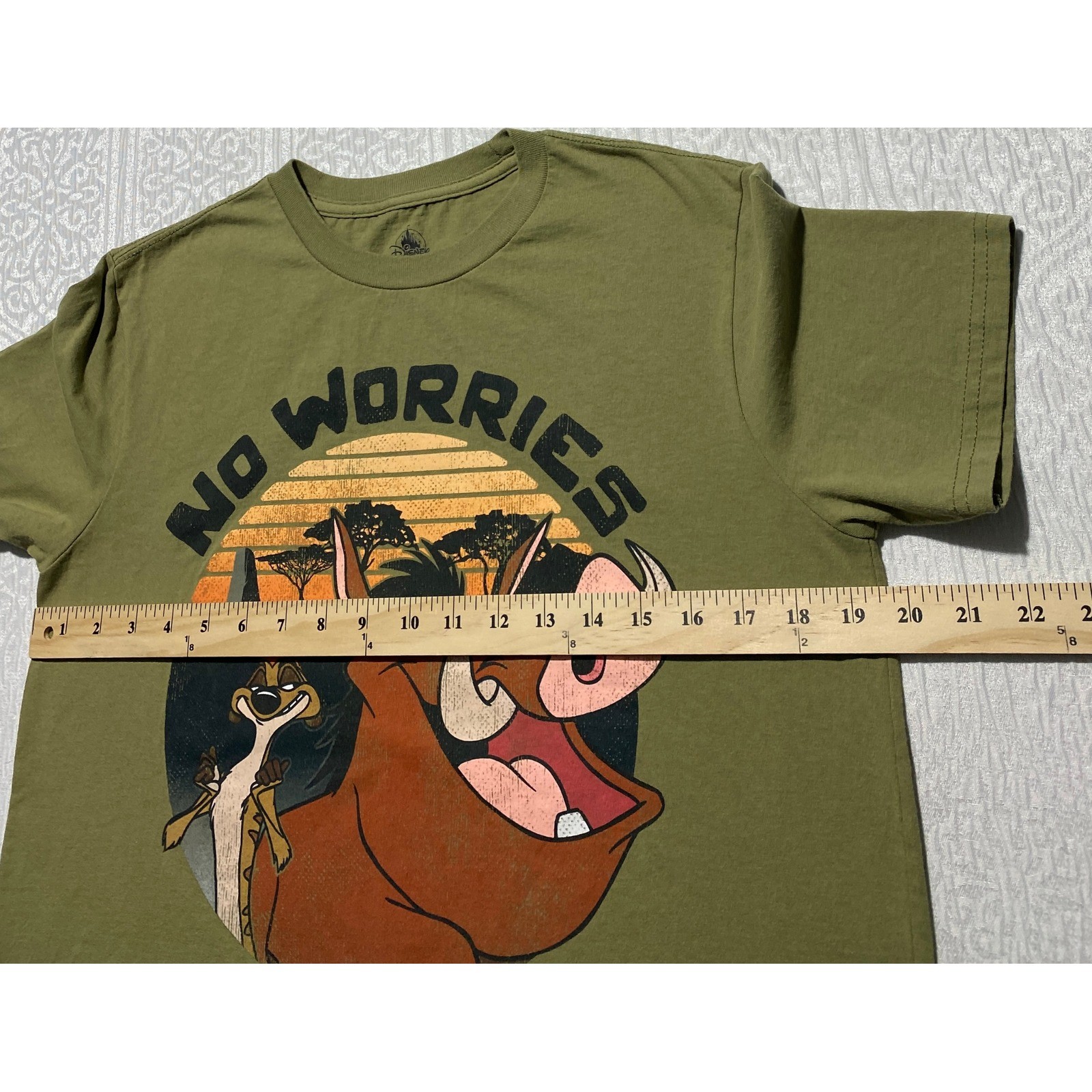 Disney Lion King Timon Pumbaa No Worries Graphic T-Shirt Mens Small Olive Green