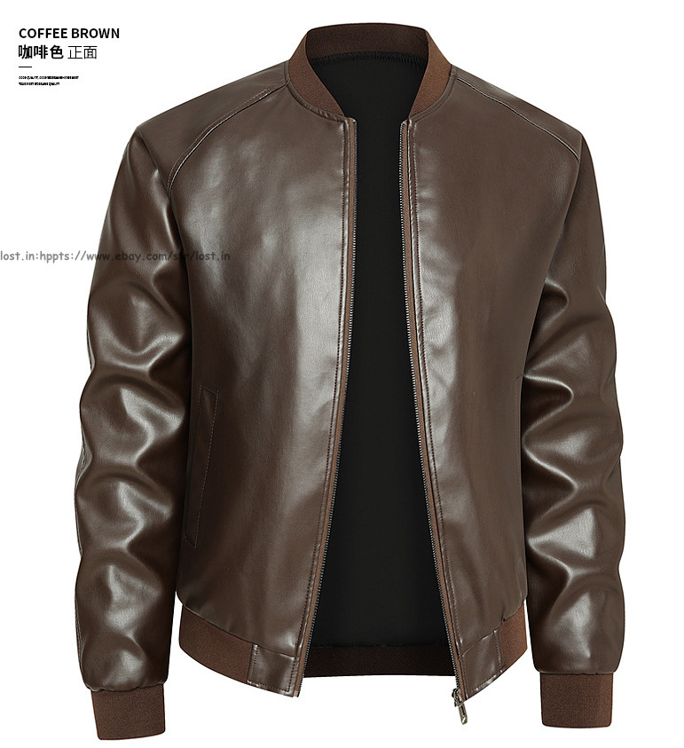Men Faux Leather Outerwear Motorcycle Jacket Casual Stand Collar PU Biker Coats