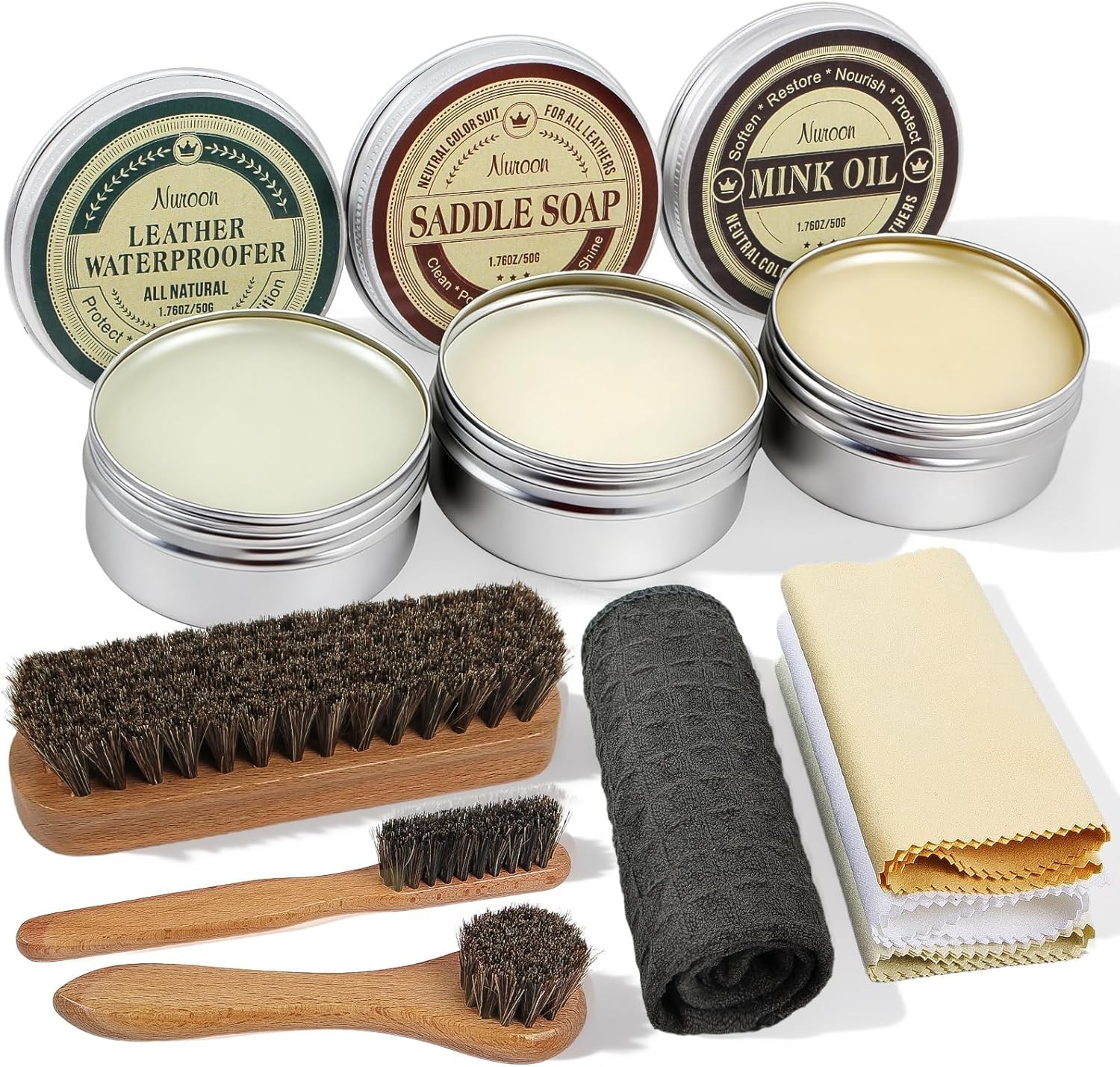Complete Leather Care Kit – Brushes, Soap, Oil, Wax