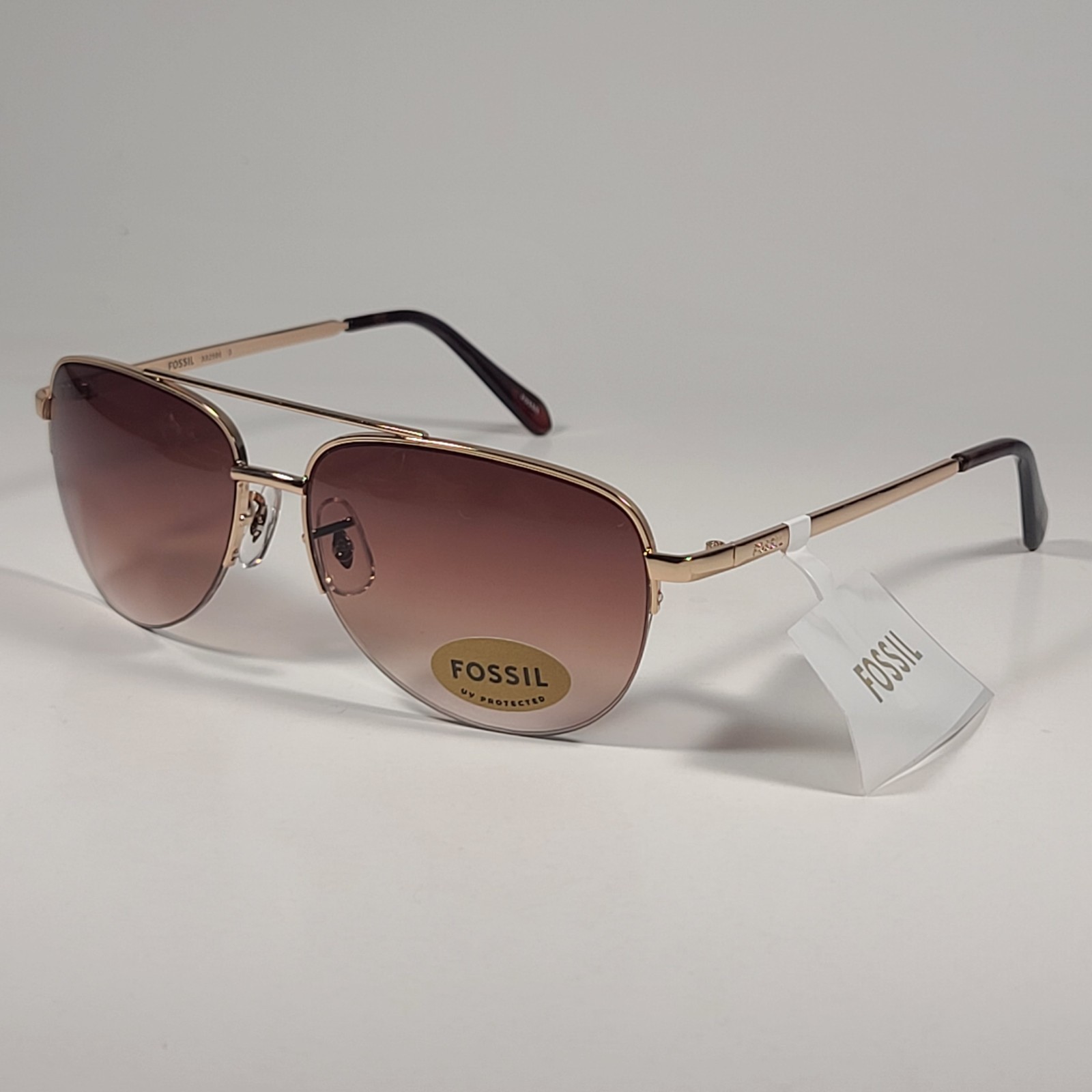 Fossil FW5 Aviator Sunglasses Semi Rim Metal Gold Tone Metal and Brown Tortoise