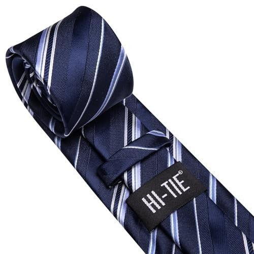 Men 63inches Tie Set Extra Long Necktie Paisley Tie Dark Blue White Striped