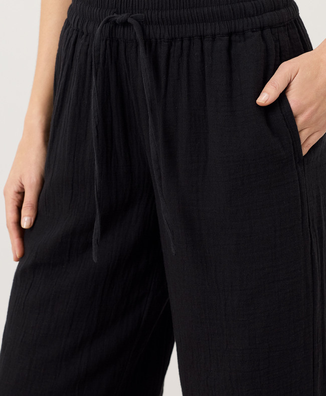 PACT Organic Coastal Double Gauze Split Hem Pant – Jet Black (NEW)