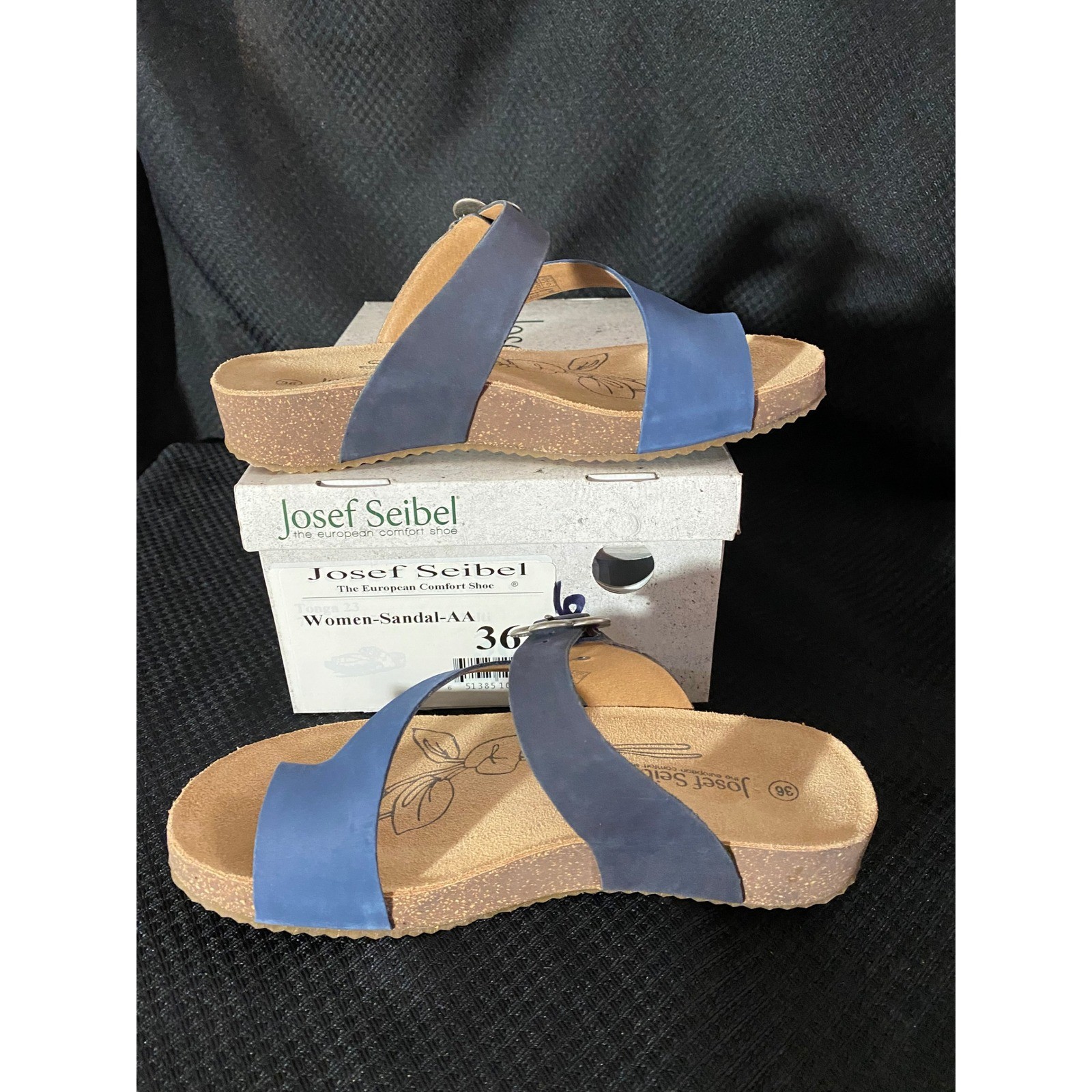 Josef Seibel Tonga 23 Blue Leather Comfort Sandals Womens 36 New In Box