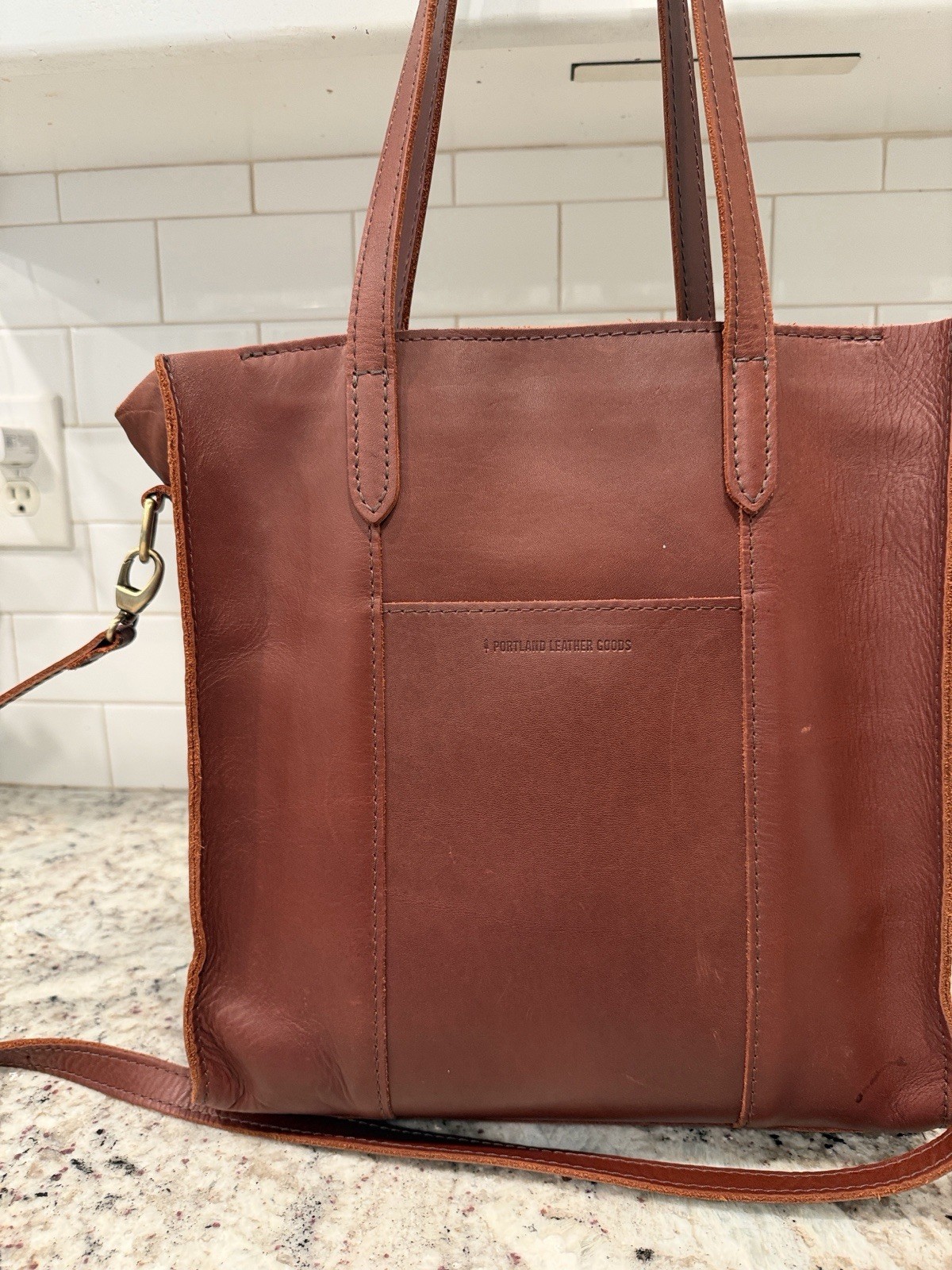 Portland Leather Goods Bag Medium Mahogany Brown Crossbody Zip Tote Purse