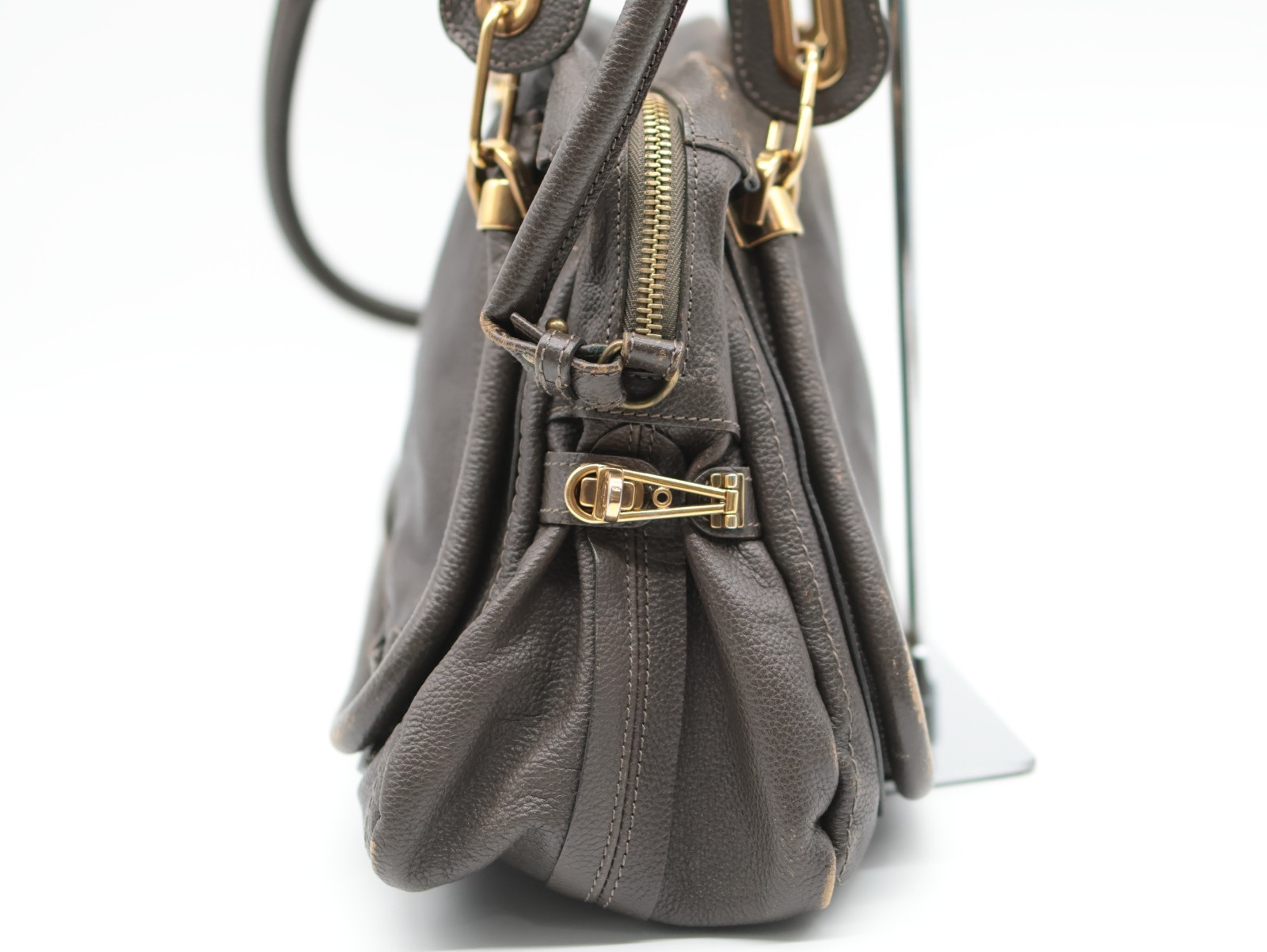 Chloe Paraty Hand Bag Gray Leather Authentic