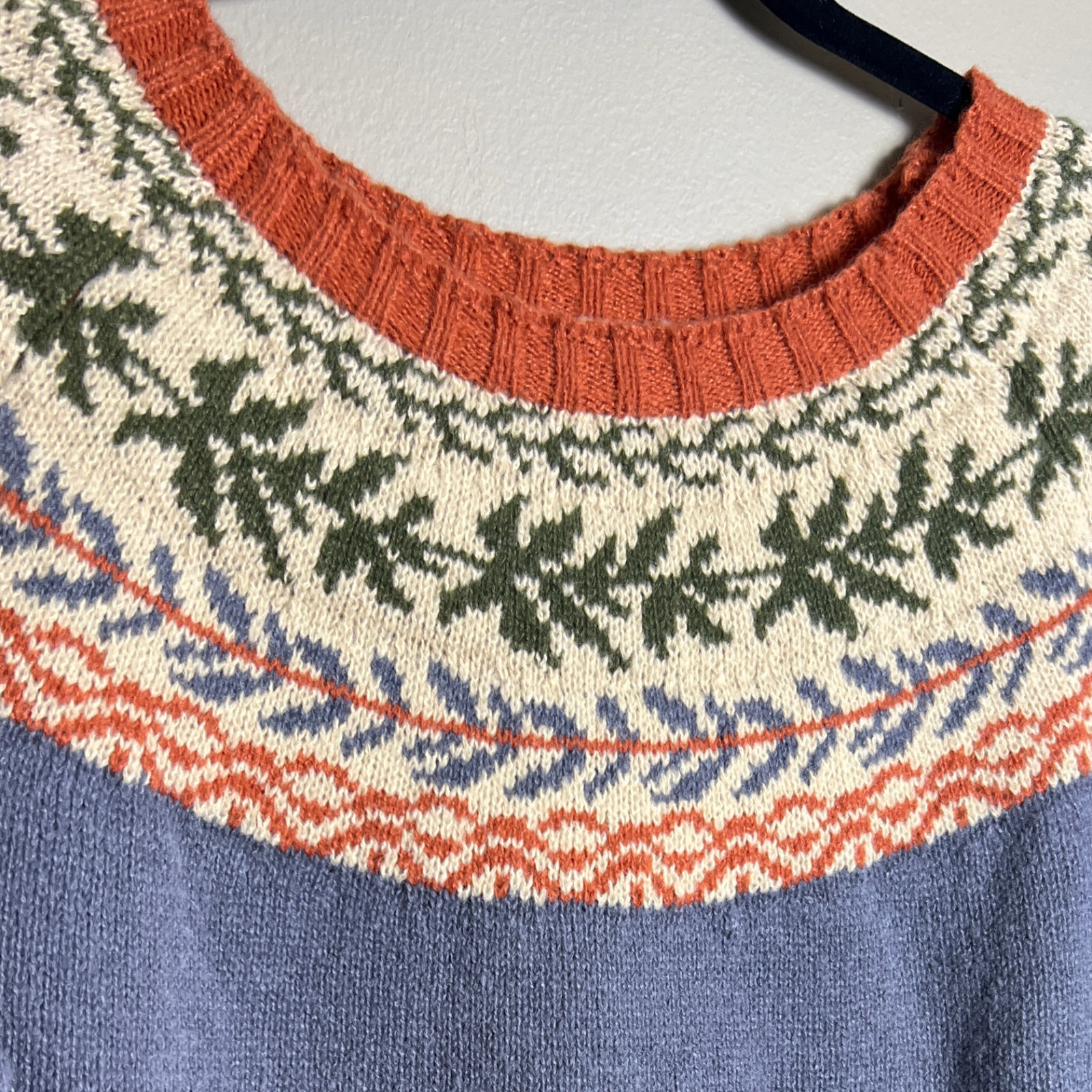 Fair Isle Knit Sweater Blue Boho Cottagecore Large