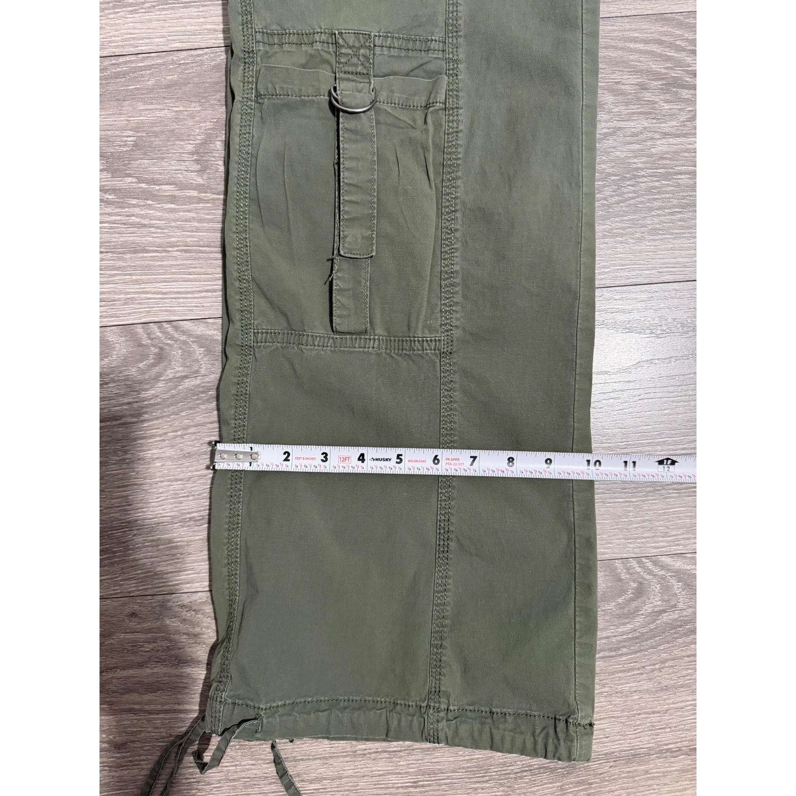 Girls Olive Green Wide Leg Cargo Pants D-Ring Drawstring Size 10 Hiking Y2K