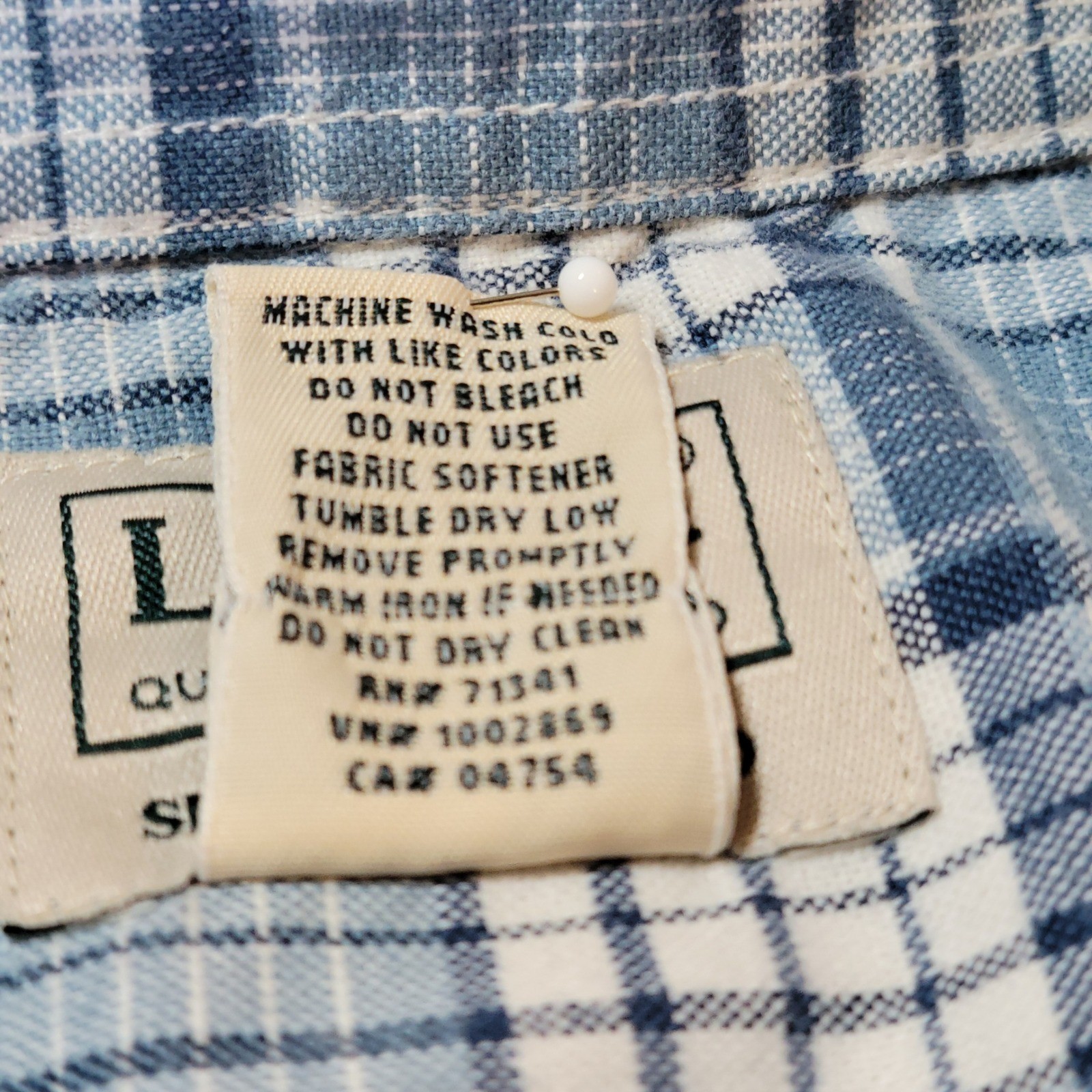 LL Bean Mens Slightly Fitted Short Sleeve Plaid Button Down Shirt Sz Large Blue
