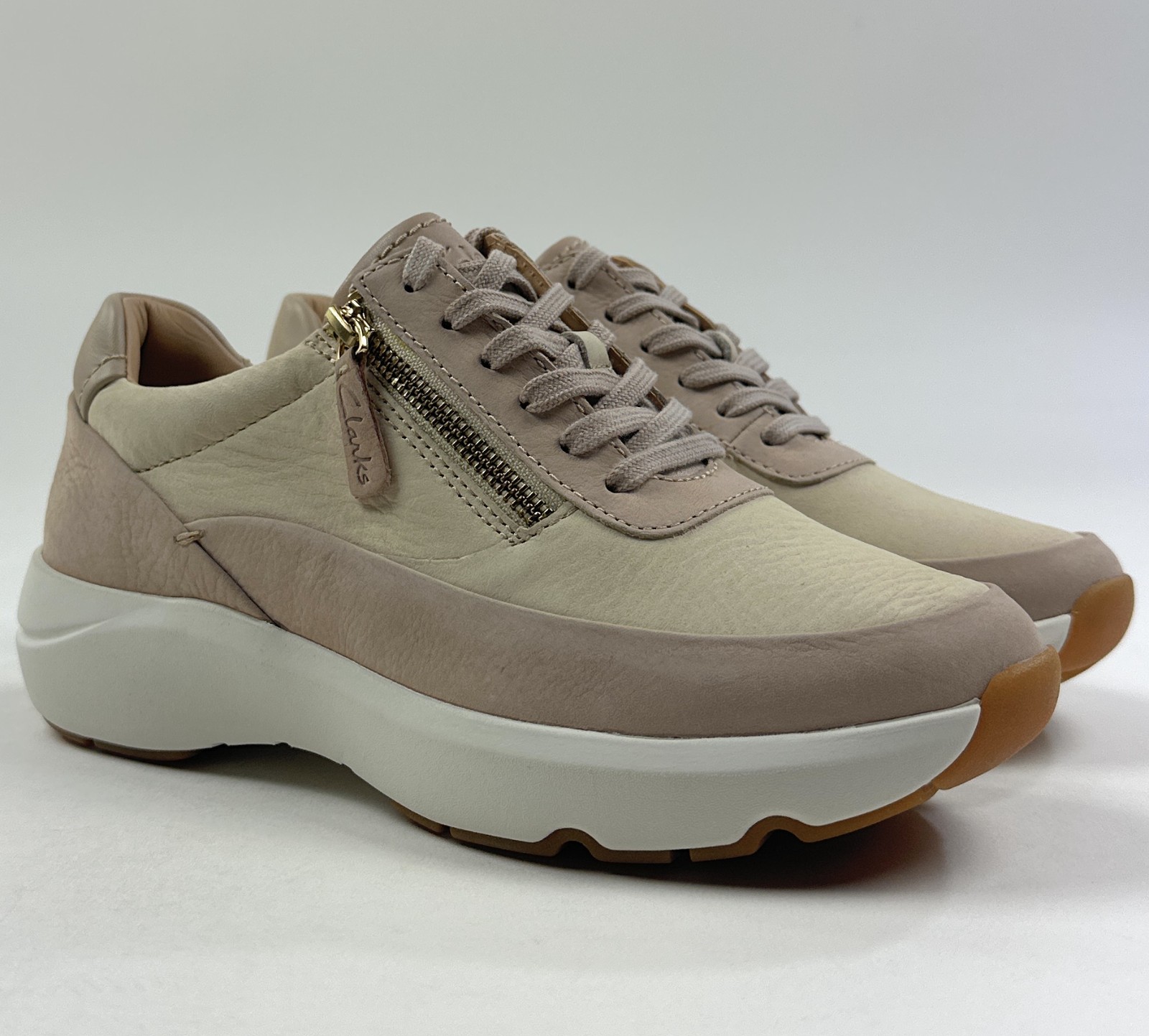 Clarks Tivoli Zip Leather Sand Tan Womens 6 Wide Sneakers Shoes Casual 26176651