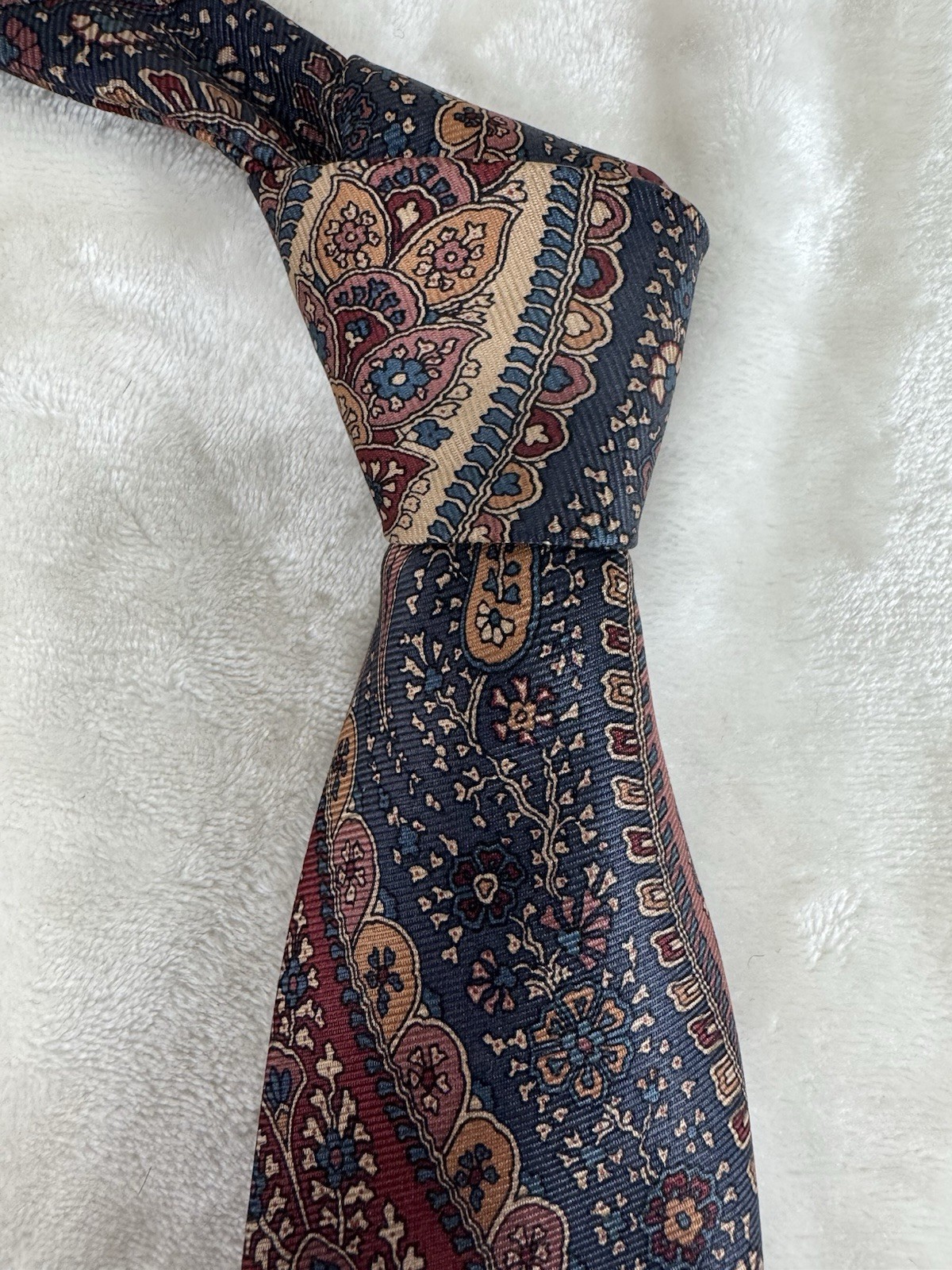 Jack Henry Silk Men’s Necktie England Gray, Maroon, Copper, Beigh Paisley