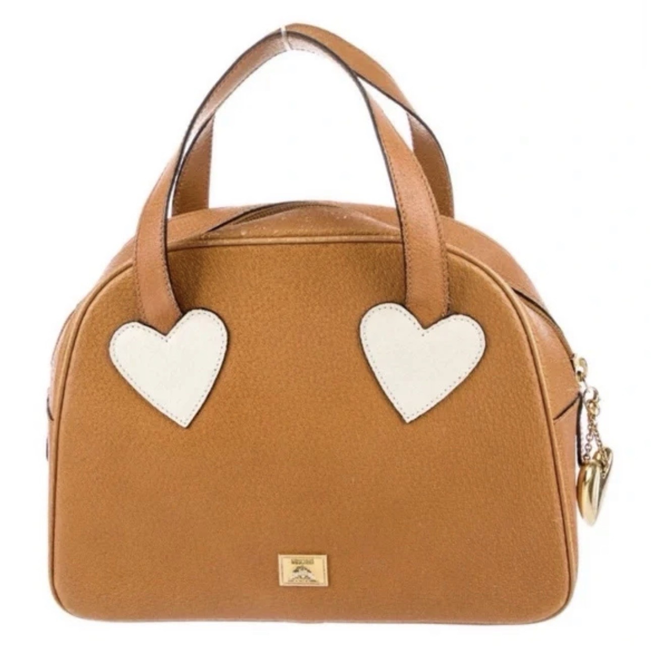 MOSCHINO RARE VINTAGE Nanny Fine Redwall Brown Heart Bowling Top Handle Bag VGUC