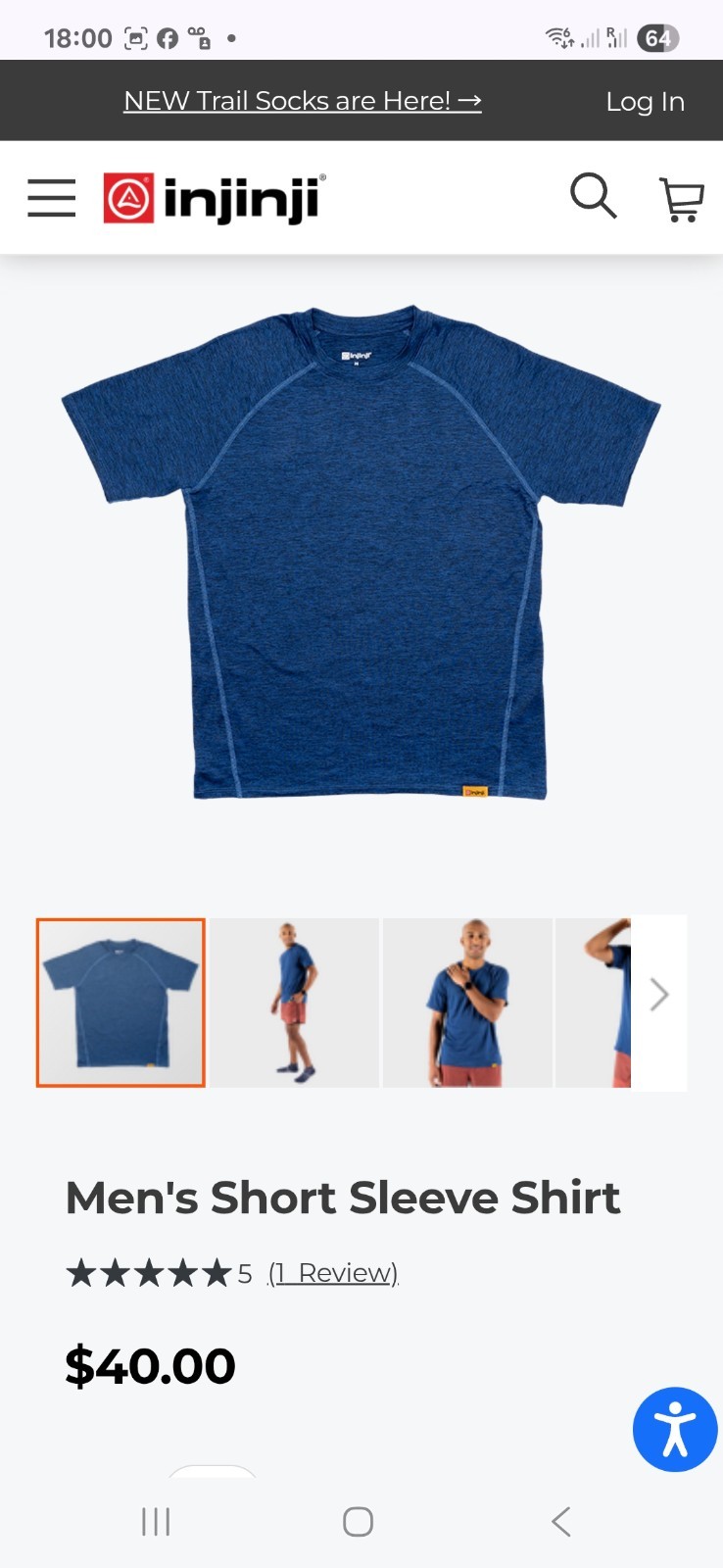 Injinji Performance Mens T-Shirt Short Sleeve Running Gym Workout Medium