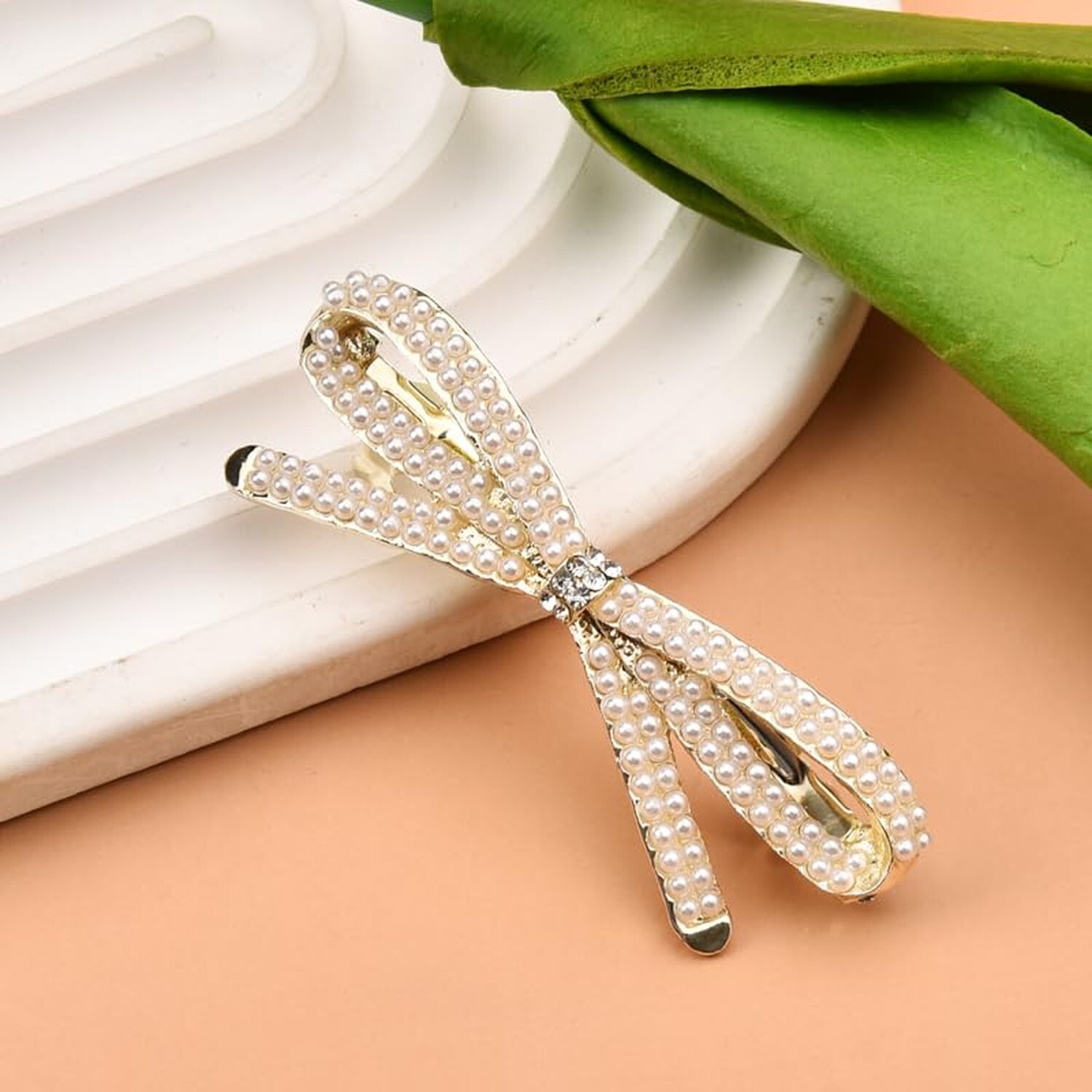 French Bow Crystal Rhinestone Bow-knot Pearl Hair Clips Barrette Hair Pin Hai…