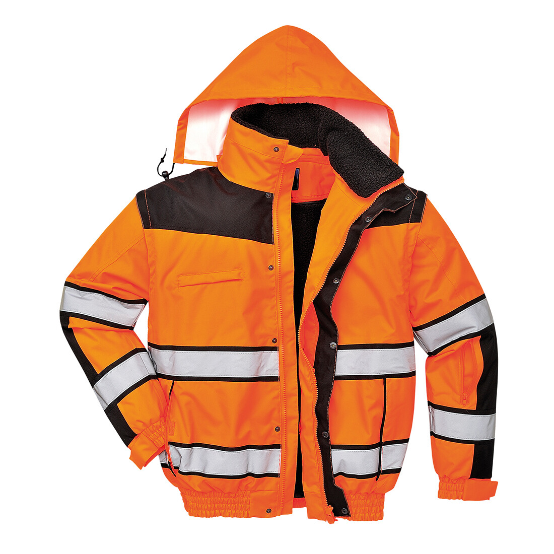 Portwest UC466 HiVis Reflective Bomber Rain Jacket with Waterproof Taped Seams