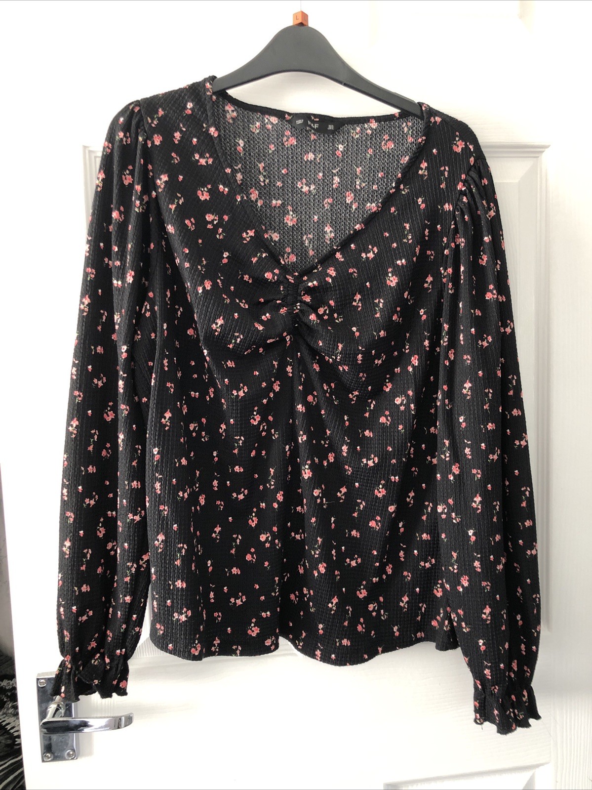 LADIES – Black Patterned Long Sleeve Top – F&F – Size XL – BX101