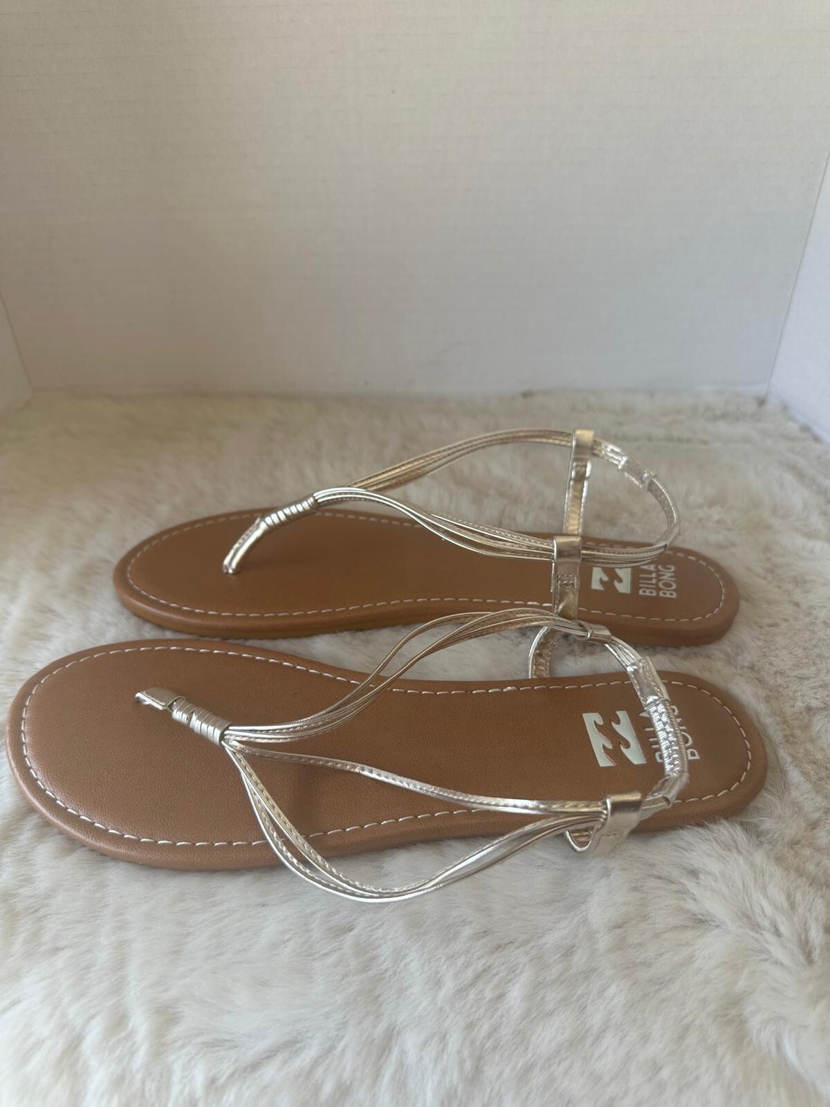 Billabong Strand Walk Sandals Womens 10 Platinum Strappy Thong Beach Boho