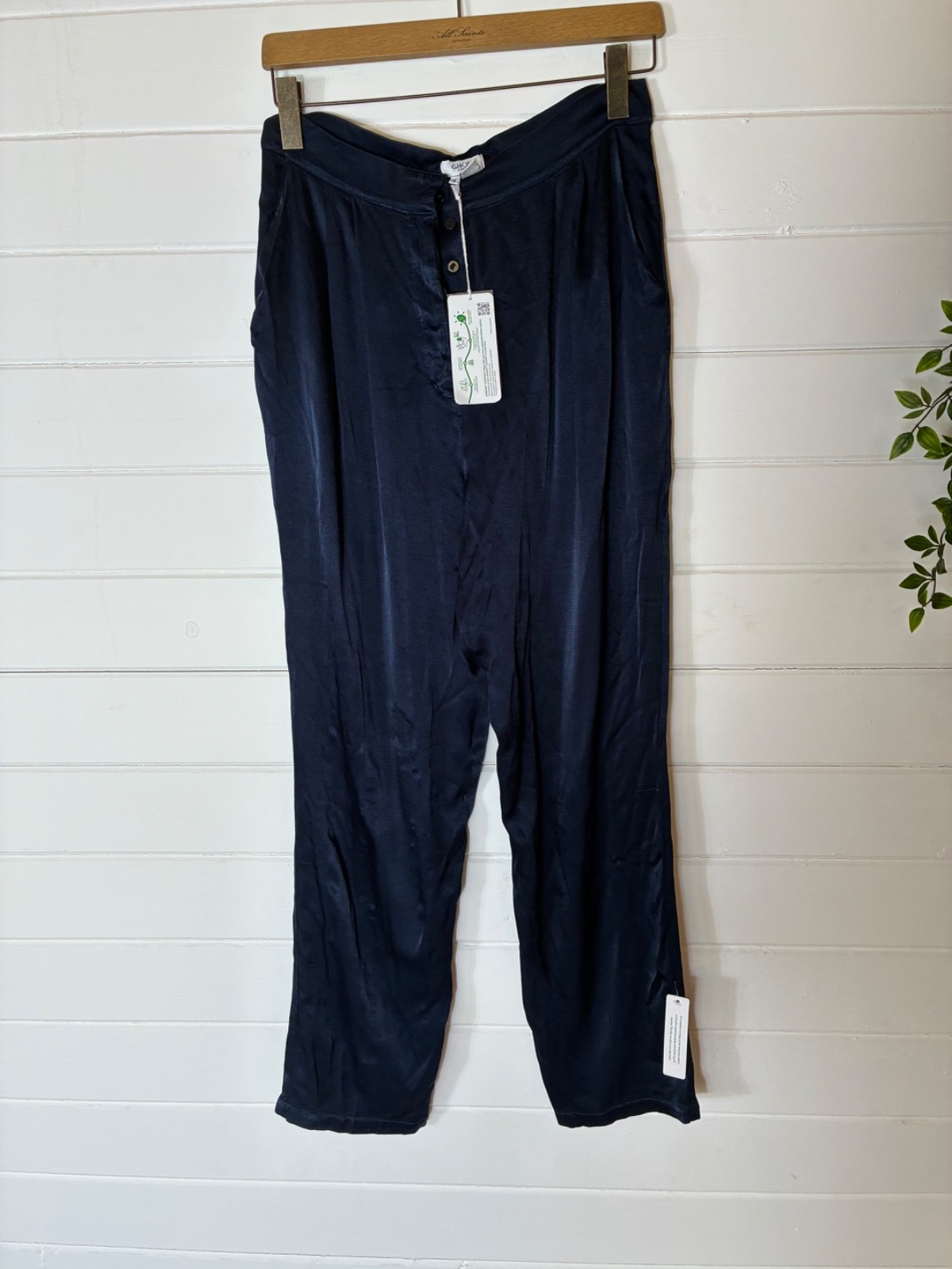 GHOST LONDON DEEP BLUE VISCOSE TAPERD TROUSERS SIZE M BNWT APPROX 10 12 SUMMER