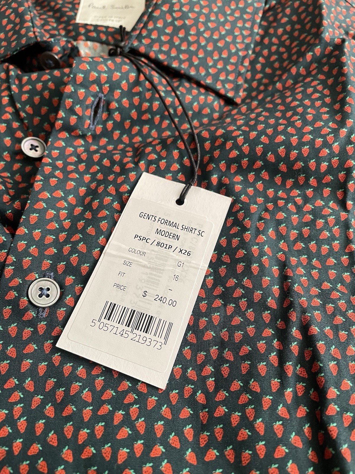 Paul Smith Button Up Shirt Men’s M (16”) Blue Strawberries Italy NWT Mayfair Fit