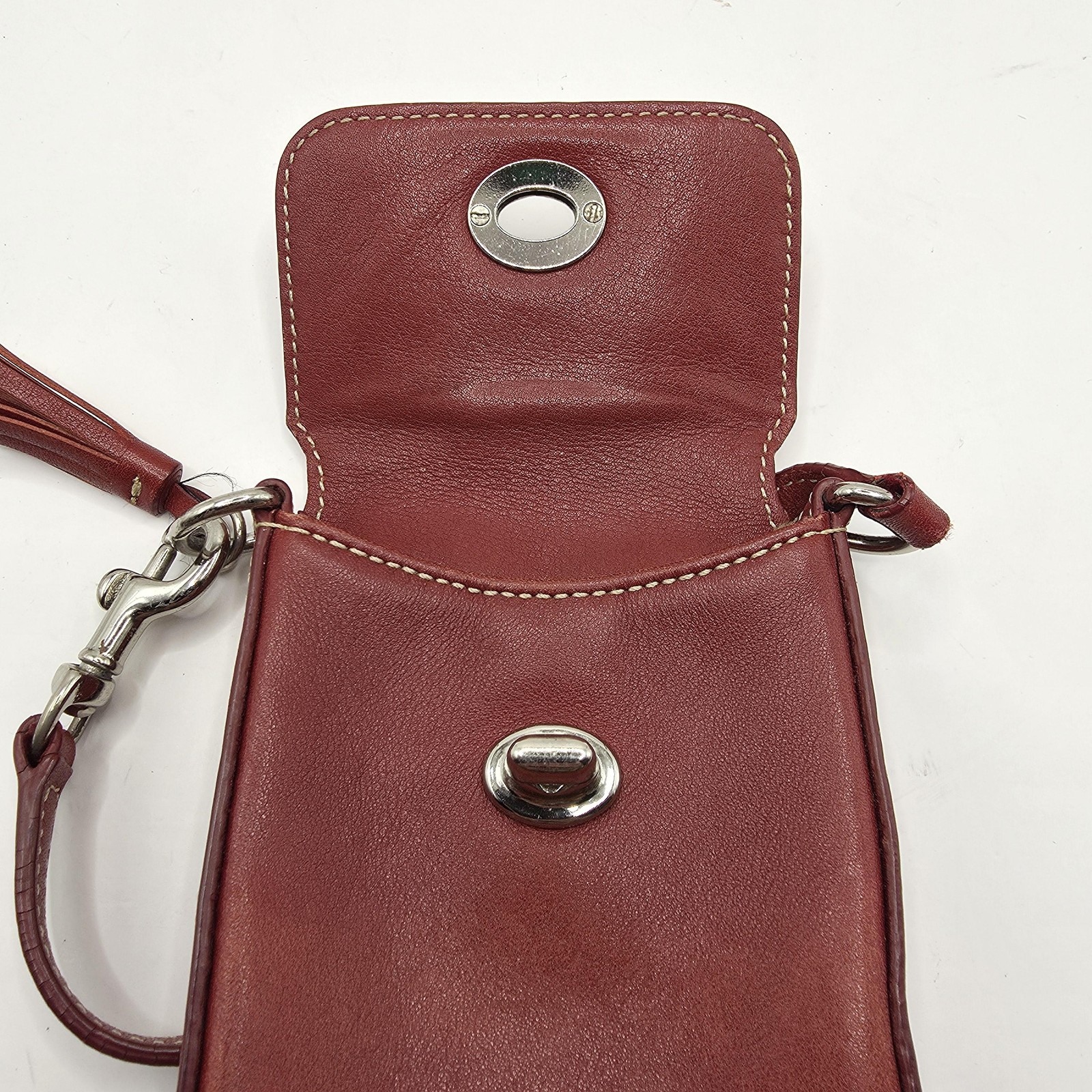 Vintage Coach Phone ID Holder Womens Mini Red Leather Turnlock Tassel Y2K Logo