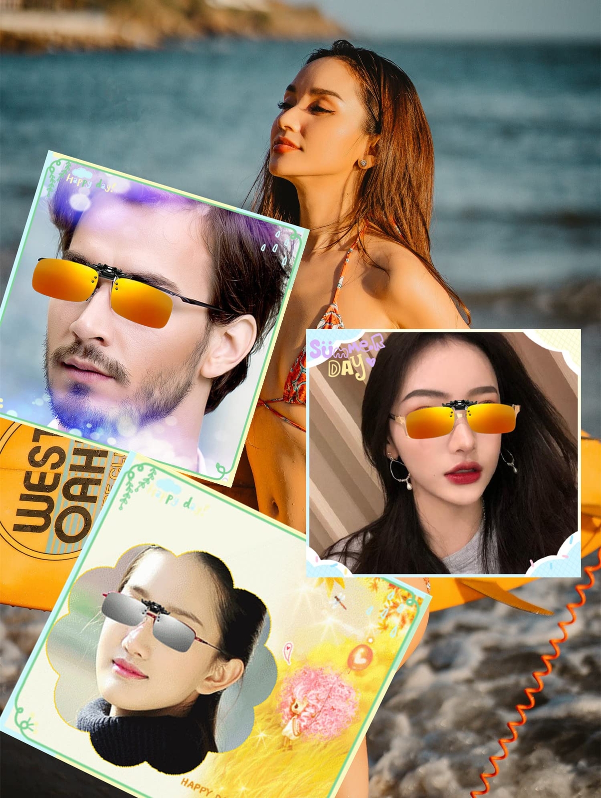 5 Pack Clip On Polarized Flip Up Sunglasses Night Driving Glasses For Men Women