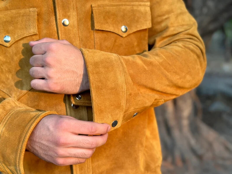 Men’s Suede Leather Trucker Premium Western Wear Shirt – Suede Leather Shirt