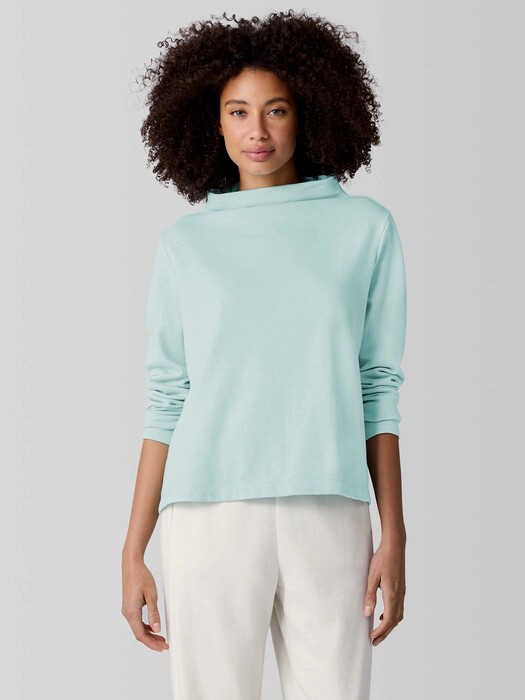 Eileen Fisher $148 Garment-Dyed Terry Funnel Neck Top in Absinthe Green size XL