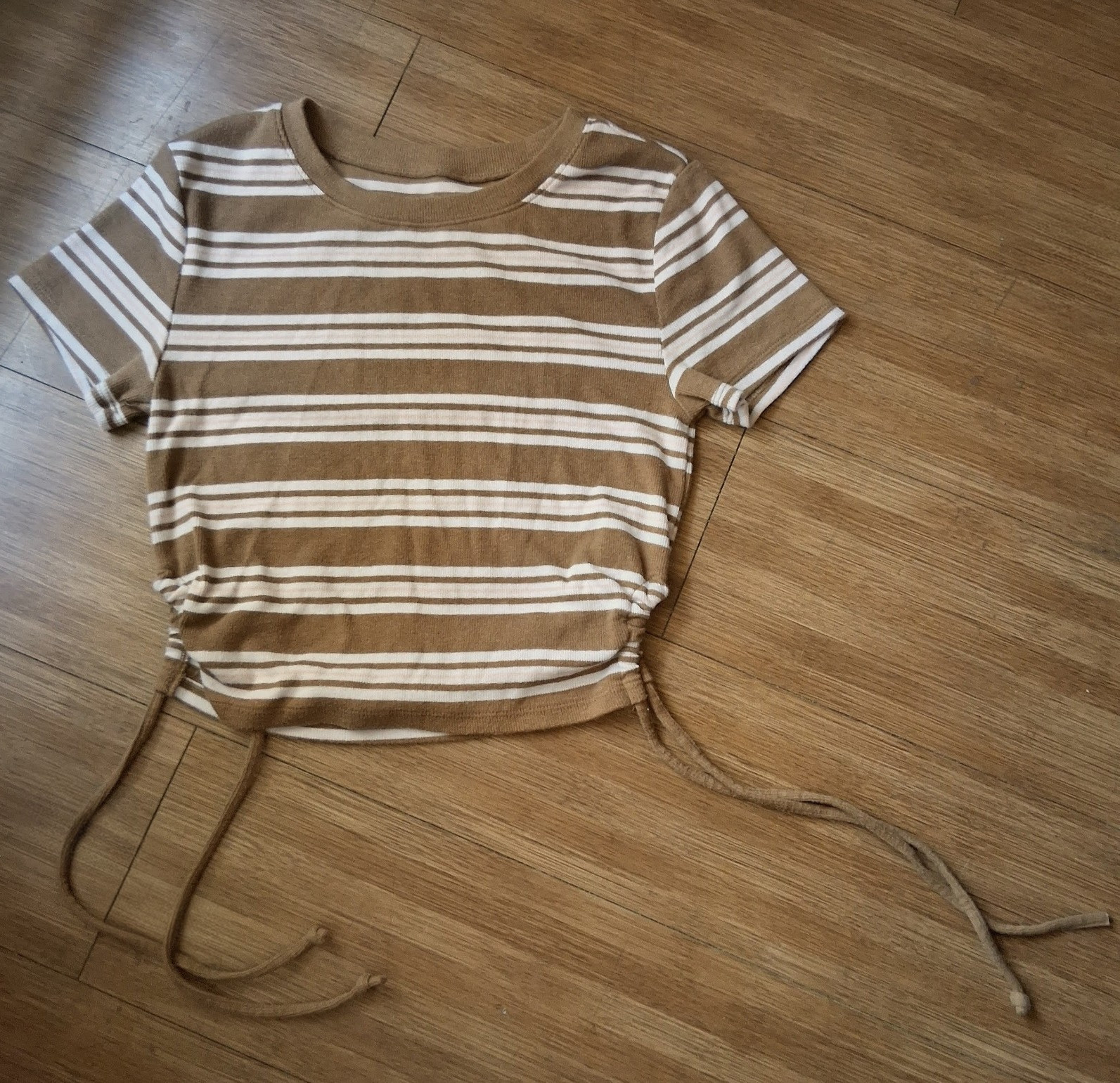 Arizona Jean Co Women’s XS Brown/White Striped Crew Neck Drawstring T-Shirt