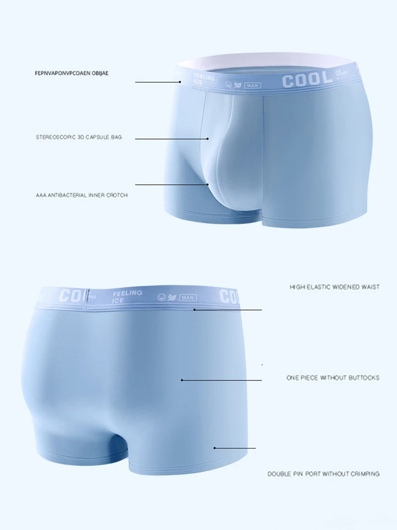 4Pcs Men’s Boxer Shorts Ice Silk Antibacterial Breathable Elastic Underwear