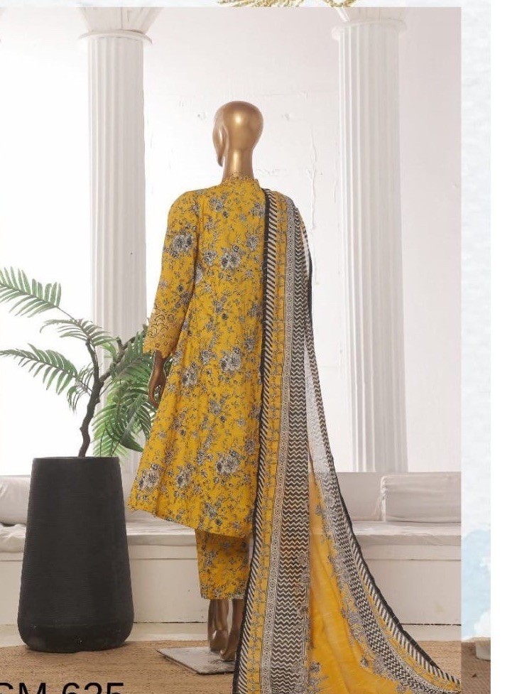 Premium Lawn Cotton 3 Pc Suit-Bin Saeed ,Cut Work Emb- Aline Style-M & L – $44
