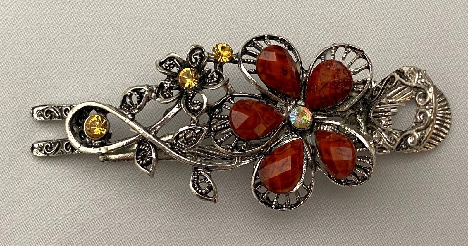 SILVERTONE METAL HAIR CLAMP CRYSTALS OPAQUE STONES SELECT COLOR FREE SHIPPING