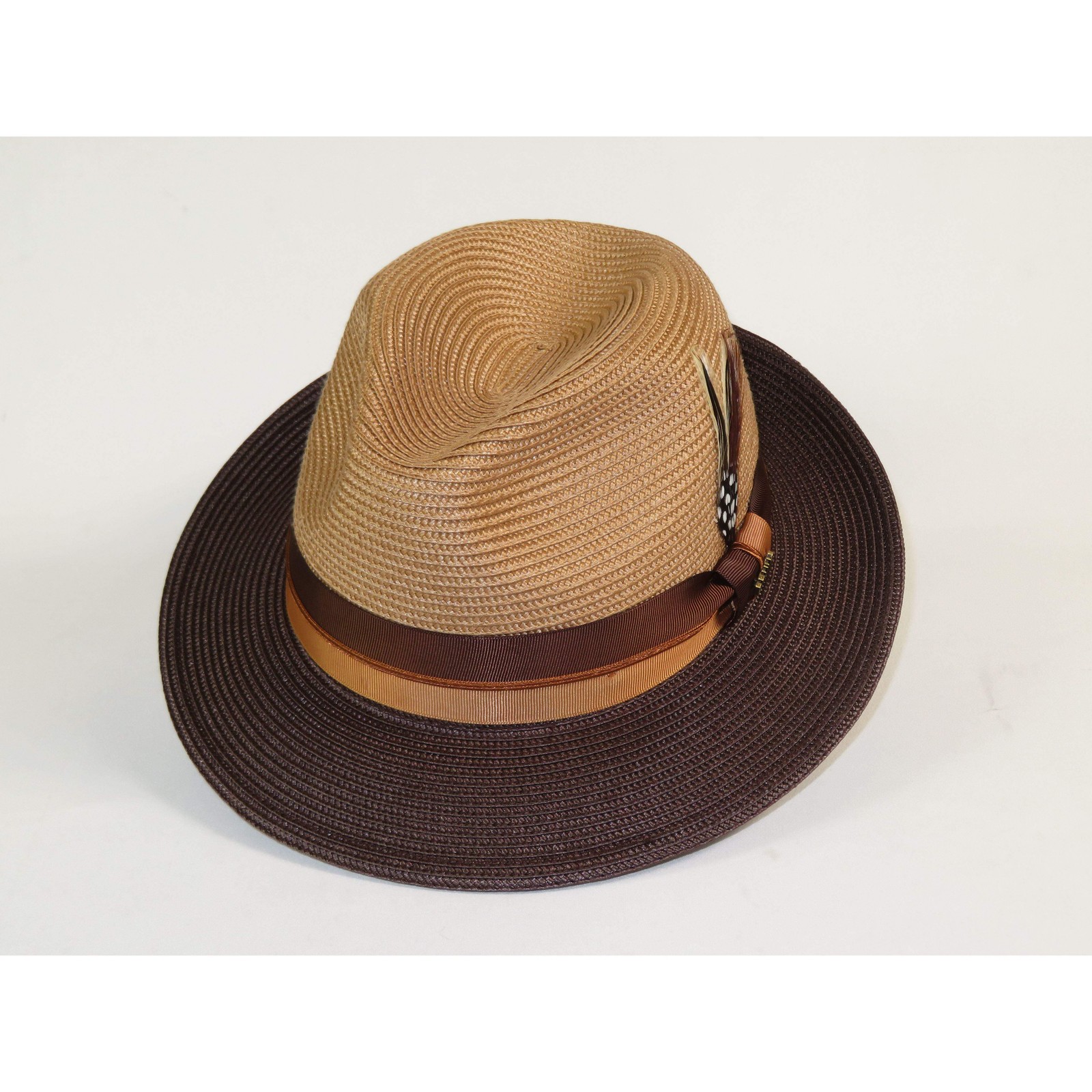 Men’s Bruno Capelo 2-Tone Straw Fedora Hat MAYWOOD MY892 Camel/Brown