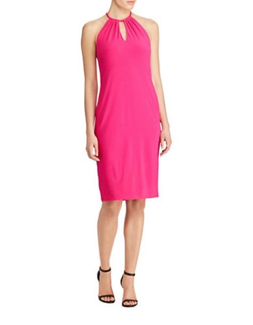 LAUREN Ralph Lauren Cut Out Sleeveless Halter Above Knee Sheath Cocktail Dress
