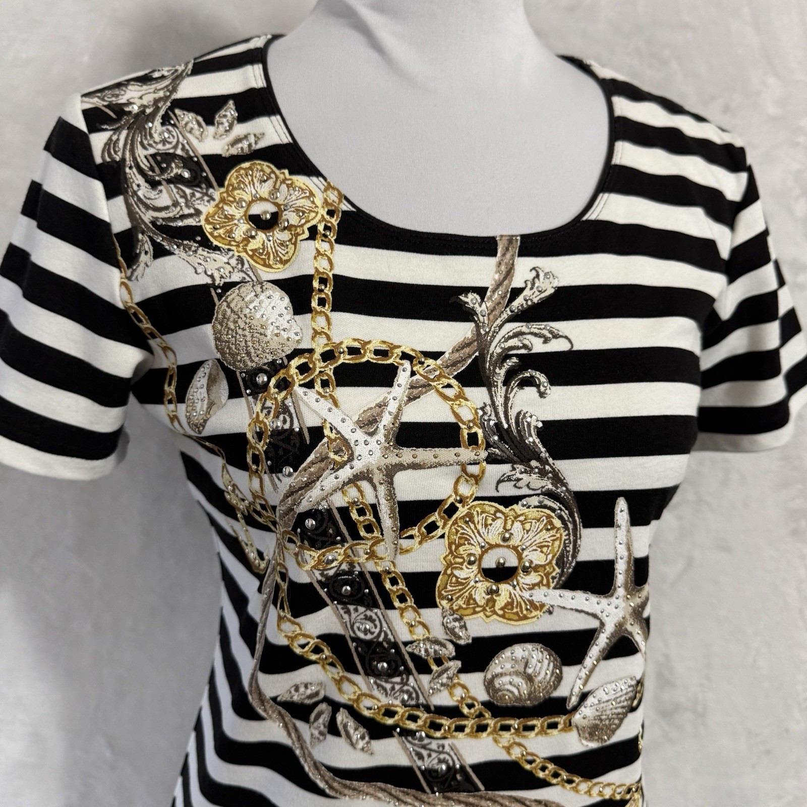 Studded Nautical Striped T Shirt Size Small P Sailor Top Seashell Beach Anchor