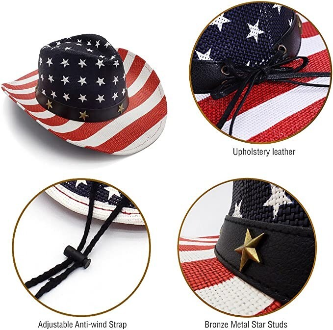 American Flag Cowboy Hat, Bright Red, White, Blue Western USA Shape-It Brim