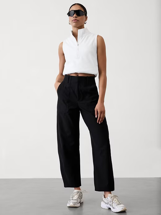 Athleta 4 (S SMALL) Skyline High Rise Barrel Leg Pant, Black Work Travel NWT NEW