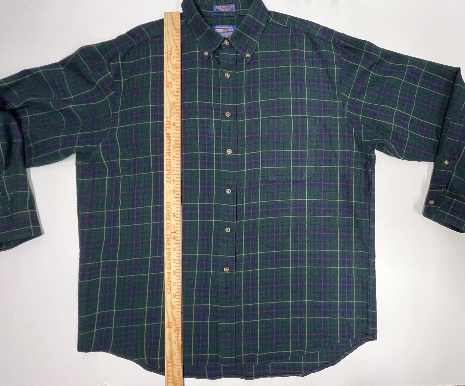 Sir Pendleton Wool Green Blue Tartan Long Sleeve Button Shirt – Extra Large XL