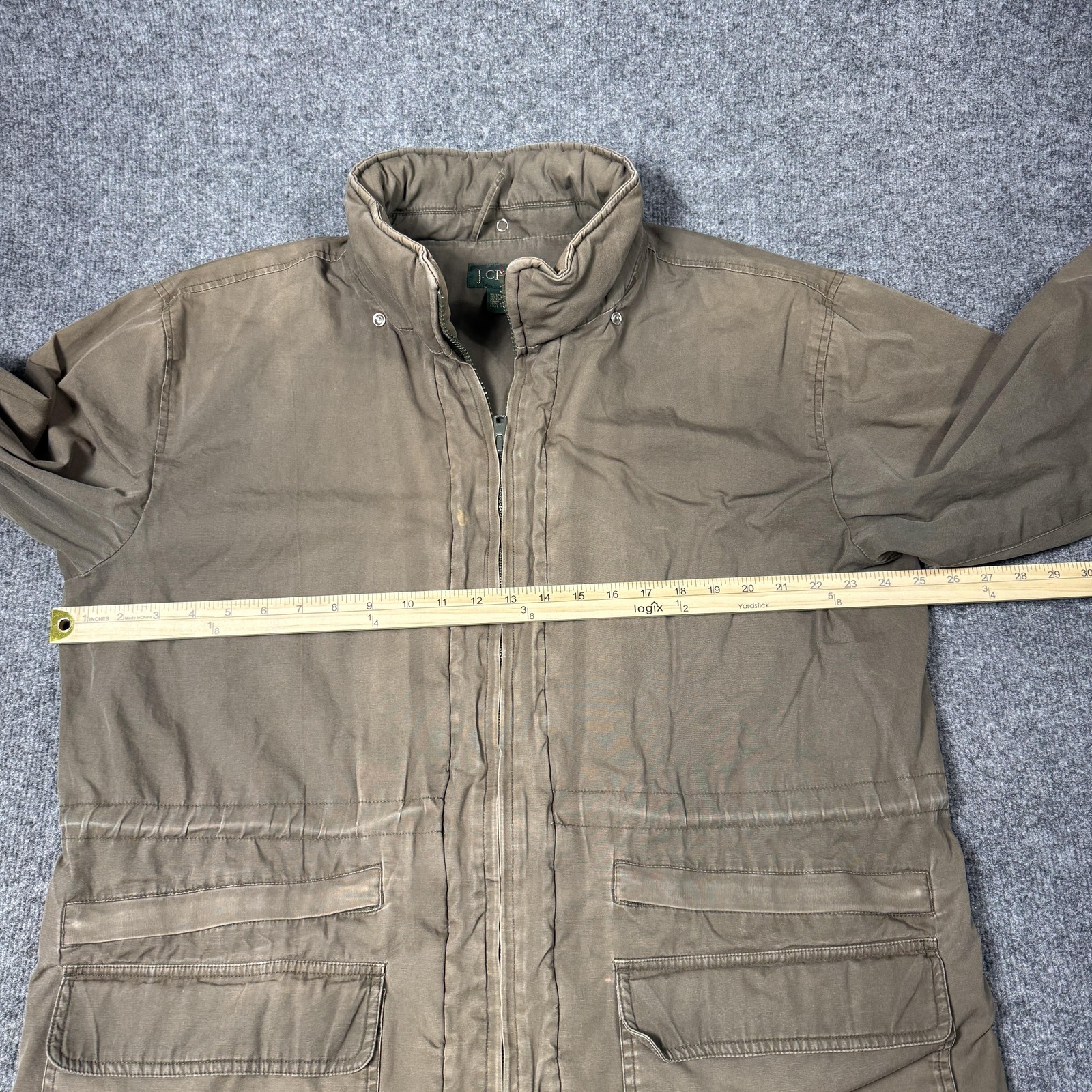 J.Crew Jacket Mens Medium Brown Canvas Military Full Zip Pockets Lined Oarsman