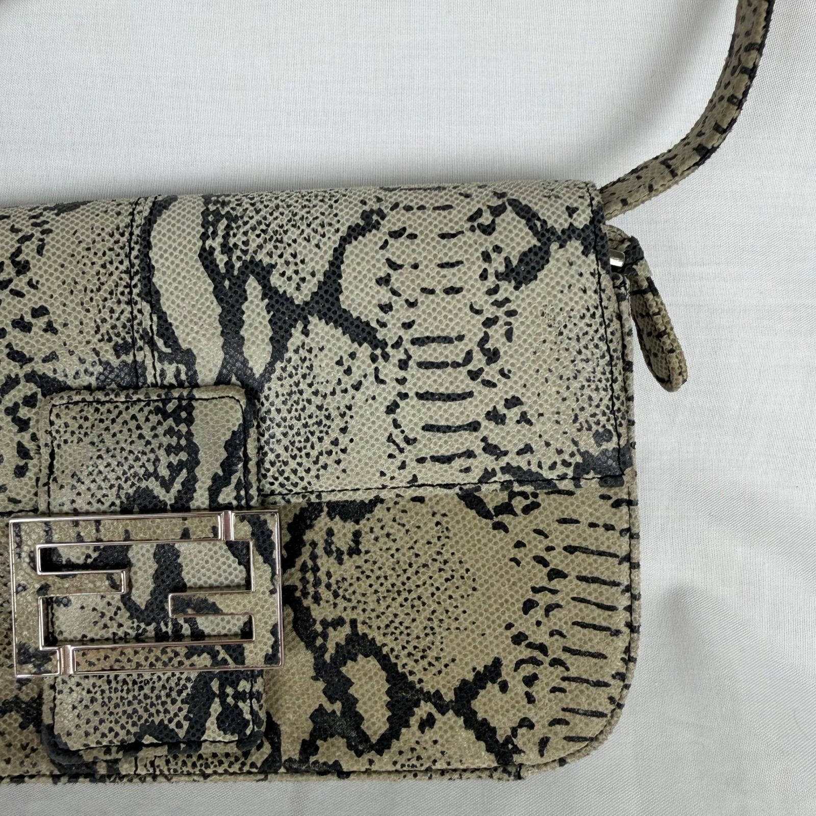 Unbranded Faux Snakeskin Baguette Shoulder Bag Python Print Silver FF Buckle