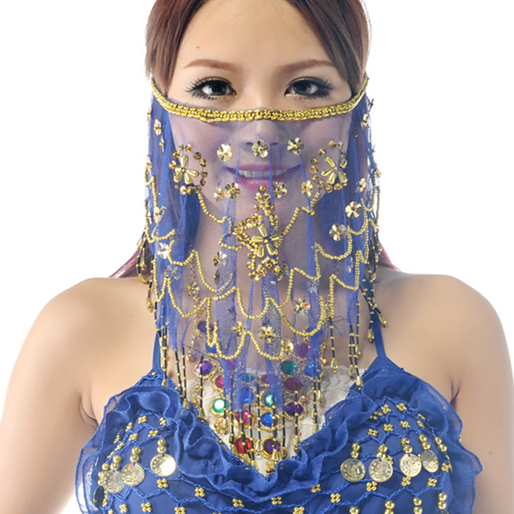 Belly Dance Face veil Shawl Scarf Transparent Face Cloth with Beads and Sequins