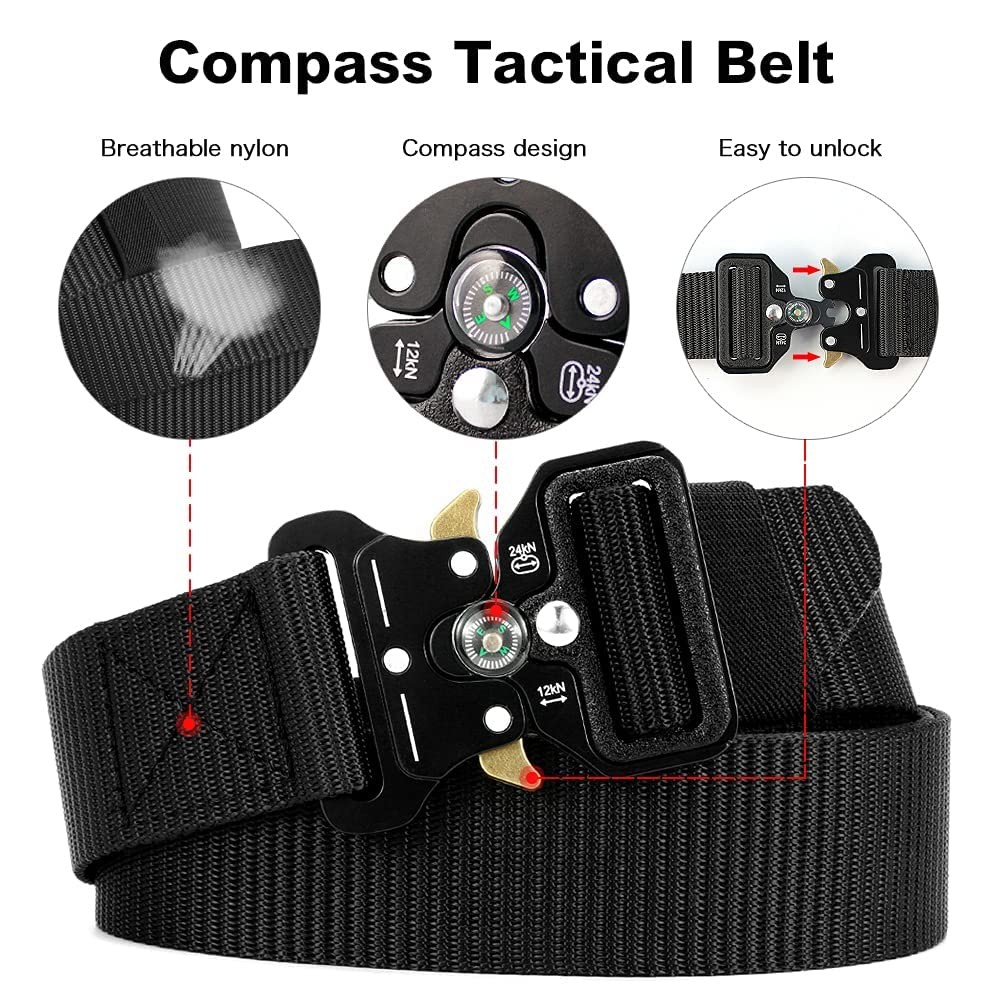 Tactical Belt Men 4 Pack, Compass Military Nylon Web Belt, Heavy Duty Belt Qu…