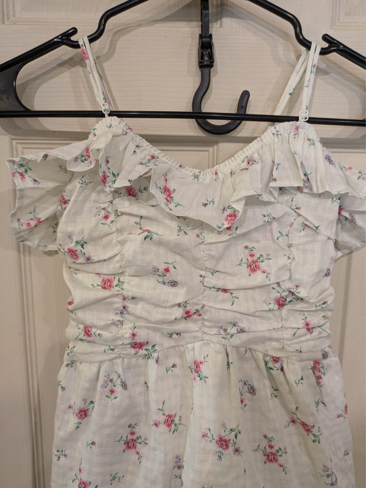 Wild Fable XXS White Floral Patterned Dress Ruched Mini A-Line Dress