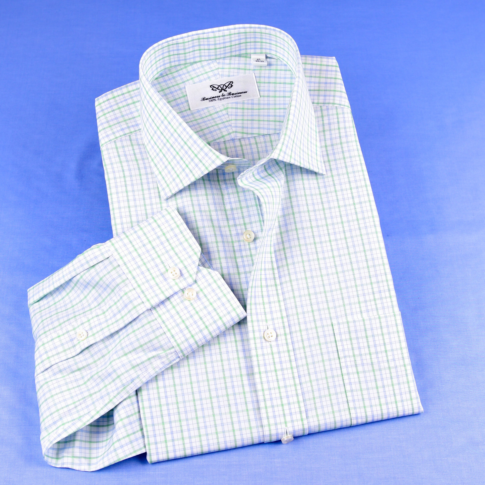 Mens Elegant Green & Blue Double Ply 80’s Fine Wevon Formal Business Shirts