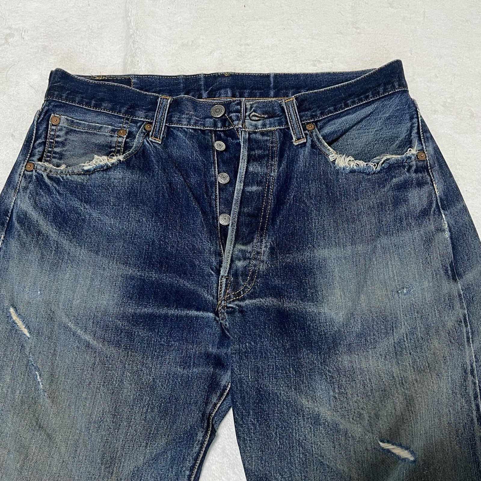 Levi’s 501XX 555 Valencia USA Big E Selvedge Jeans W33 L36 Distressed Boro