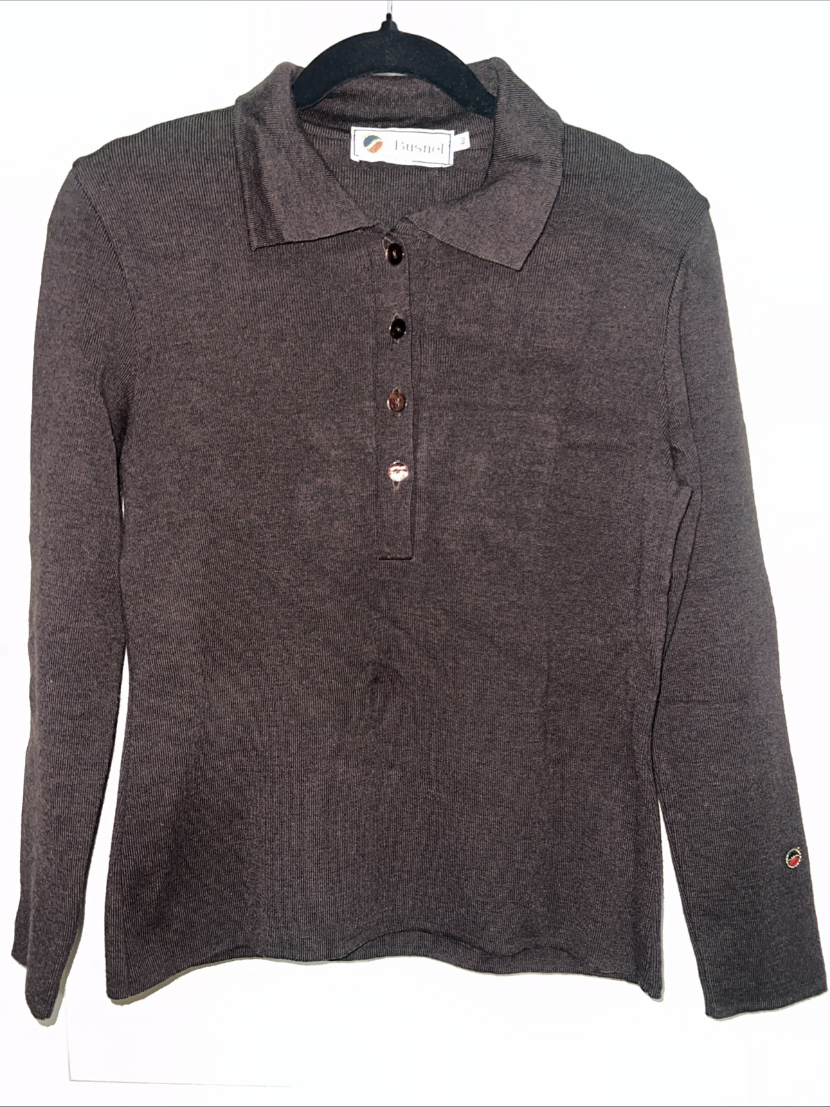 Busnel dark brown 1/4 Buttoned sweater Made in France Size 40 UK 12