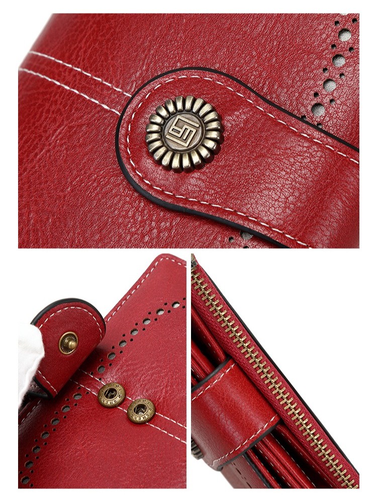 Women Bifold RFID Blocking Genuine Leather Wallet Hasp Card Holder Small Handbag
